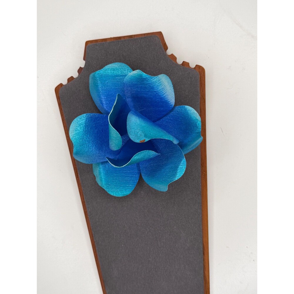 Vintage Sculptural Blue Ombre Metal Flower Statement Brooch Large Floral Pin - Picture 5 of 11
